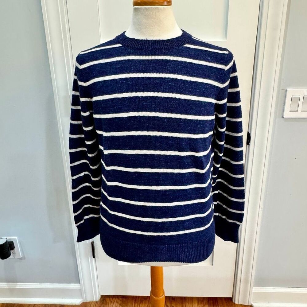J. Crew Black Label Cotton Striped Sweater. Blue/white. Large.